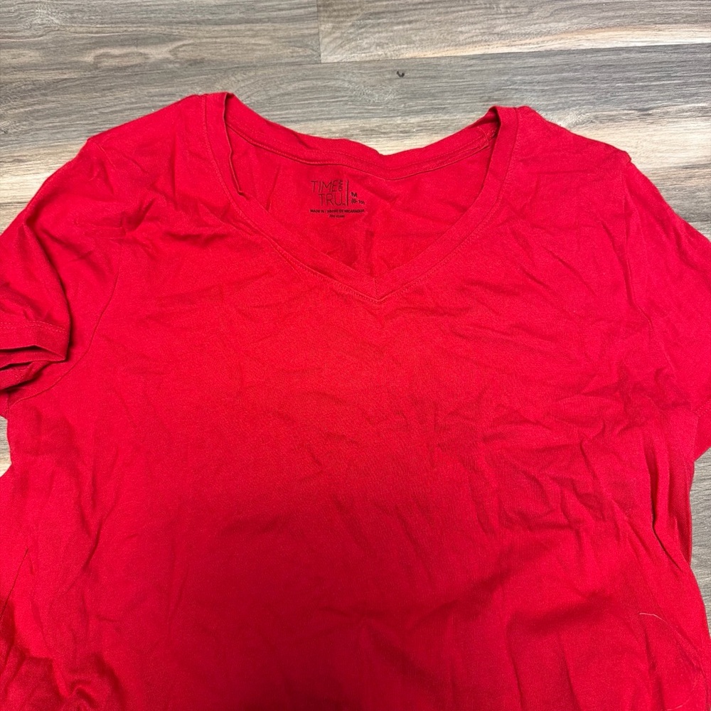 Time and Tru Women's Bright Red V-Neck Tee